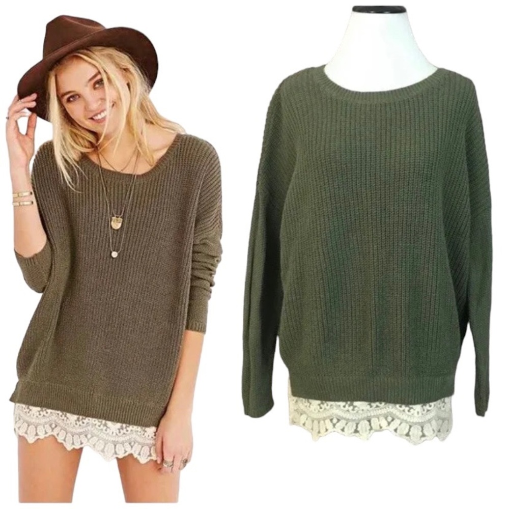 Urban Outfitters Pins & Needles Lace Crochet Trim Sweater Size Small